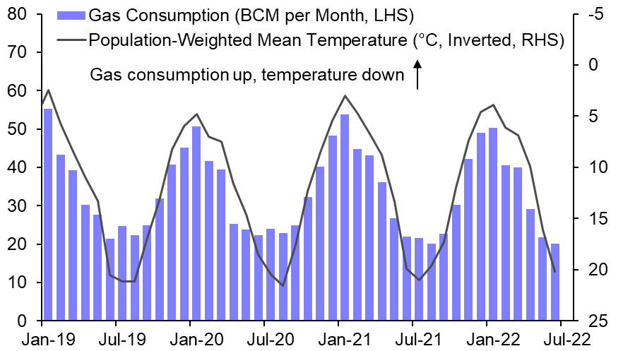 A closer look at temperature and gas use in Europe
