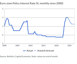 Euro-zone Policy Interest Rate (%, monthly since 2000)