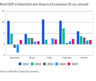 Real GDP in Selected Latin America Economies (% y/y, annual)