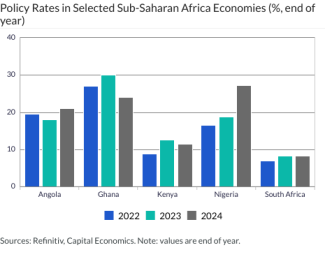 Policy Rates in Selected Sub-Saharan Africa Economies (%, end of year)