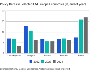 Policy Rates in Selected EM Europe Economies (%, end of year)