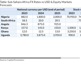 Table: Sub-Sahara Africa FX Rates vs USD & Equity Markets Forecasts