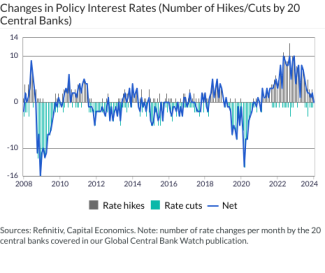 Changes in Policy Interest Rates (Number of Hikes/Cuts by 20 Central Banks)