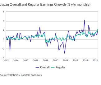 Japan Overall and Regular Earnings Growth (% y/y, monthly)