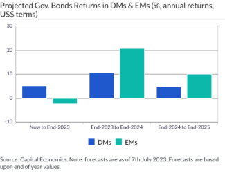 Projected Gov. Bonds Returns in DMs & EMs (%, annual returns, US$ terms)