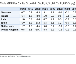 Table: GDP Per Capita Growth in Ge, Fr, It, Sp, Nl, Cz, Pl, UK (% y/y)