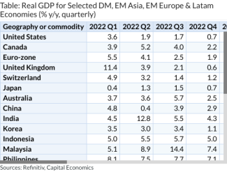 Table: Real GDP for Selected DM, EM Asia, EM Europe & Latam Economies (% y/y, quarterly)