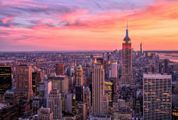 NYC skyline at sunset